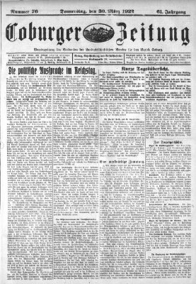 Coburger Zeitung Donnerstag 30. März 1922