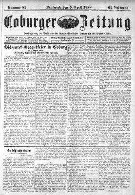 Coburger Zeitung Mittwoch 5. April 1922