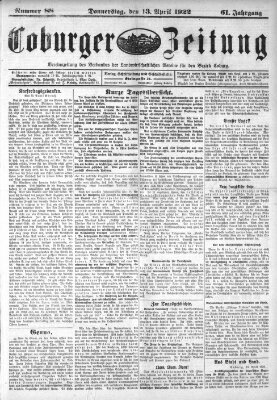 Coburger Zeitung Donnerstag 13. April 1922