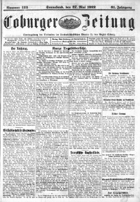 Coburger Zeitung Samstag 27. Mai 1922