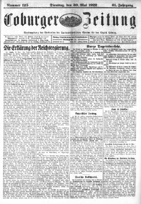 Coburger Zeitung Dienstag 30. Mai 1922