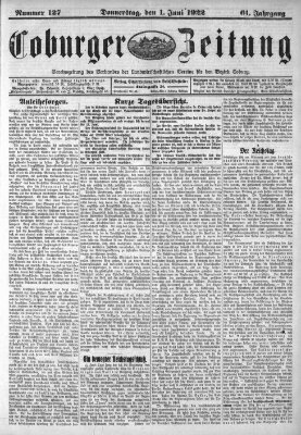 Coburger Zeitung Donnerstag 1. Juni 1922