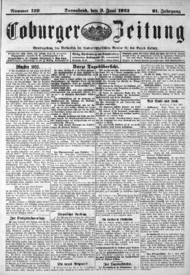 Coburger Zeitung Samstag 3. Juni 1922