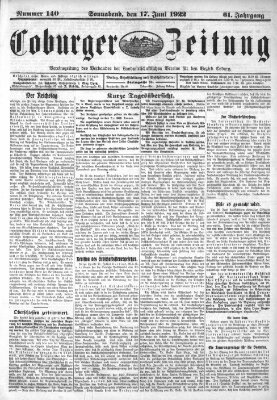 Coburger Zeitung Samstag 17. Juni 1922