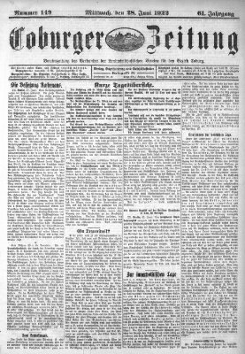 Coburger Zeitung Mittwoch 28. Juni 1922