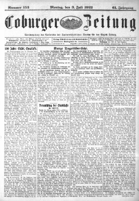 Coburger Zeitung Montag 3. Juli 1922