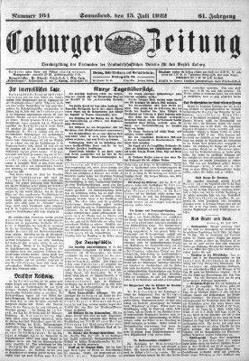 Coburger Zeitung Samstag 15. Juli 1922