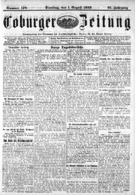 Coburger Zeitung Dienstag 1. August 1922