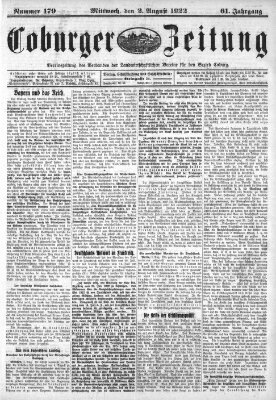 Coburger Zeitung Mittwoch 2. August 1922