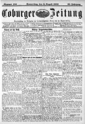 Coburger Zeitung Donnerstag 3. August 1922