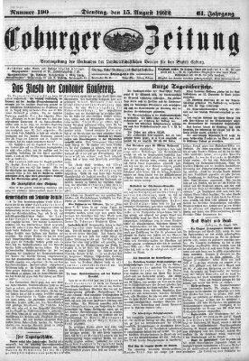 Coburger Zeitung Dienstag 15. August 1922