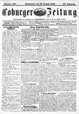 Coburger Zeitung Samstag 19. August 1922