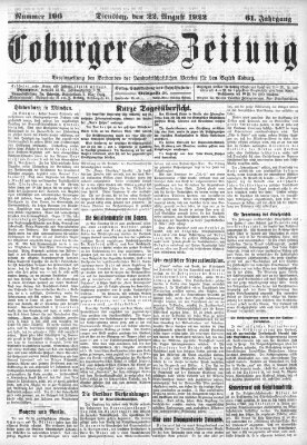 Coburger Zeitung Dienstag 22. August 1922