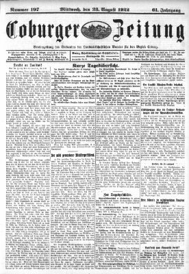 Coburger Zeitung Mittwoch 23. August 1922