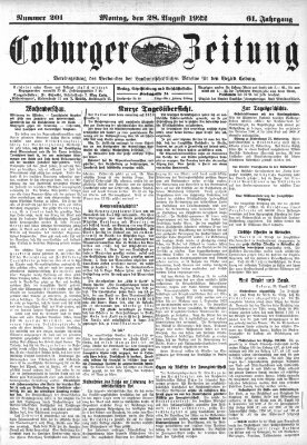 Coburger Zeitung Montag 28. August 1922