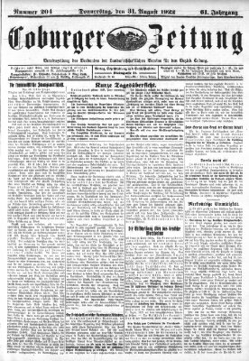 Coburger Zeitung Donnerstag 31. August 1922