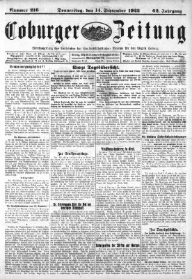 Coburger Zeitung Donnerstag 14. September 1922