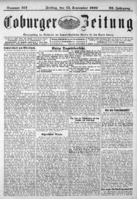 Coburger Zeitung Freitag 15. September 1922