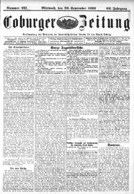 Coburger Zeitung Mittwoch 20. September 1922