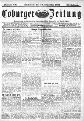 Coburger Zeitung Samstag 30. September 1922