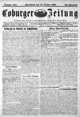 Coburger Zeitung Samstag 21. Oktober 1922