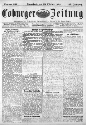 Coburger Zeitung Samstag 28. Oktober 1922