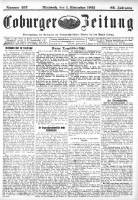 Coburger Zeitung Mittwoch 1. November 1922