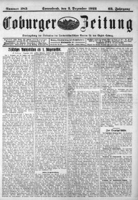 Coburger Zeitung Samstag 2. Dezember 1922