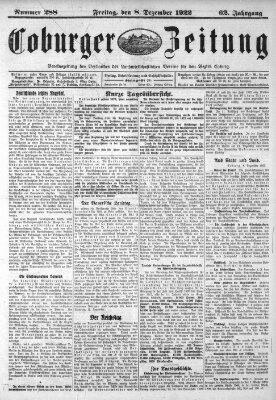 Coburger Zeitung Freitag 8. Dezember 1922