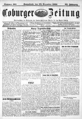 Coburger Zeitung Samstag 23. Dezember 1922