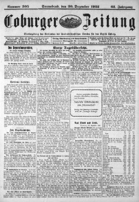 Coburger Zeitung Samstag 30. Dezember 1922