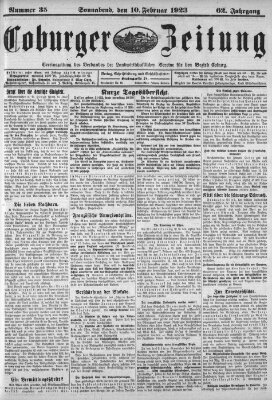 Coburger Zeitung Samstag 10. Februar 1923