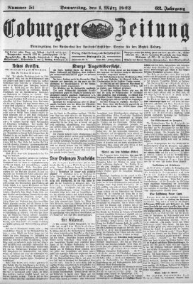 Coburger Zeitung Donnerstag 1. März 1923