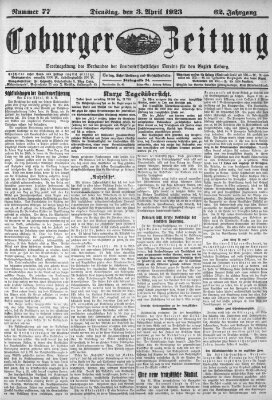 Coburger Zeitung Dienstag 3. April 1923