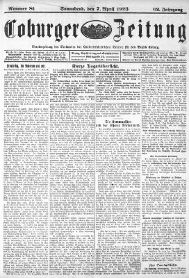 Coburger Zeitung Samstag 7. April 1923