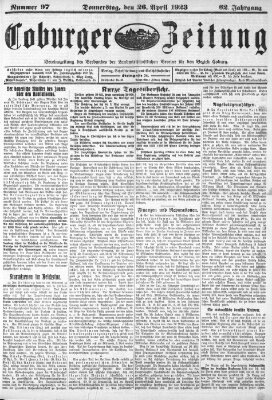 Coburger Zeitung Donnerstag 26. April 1923