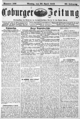 Coburger Zeitung Montag 30. April 1923