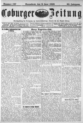 Coburger Zeitung Samstag 2. Juni 1923