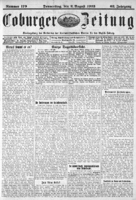 Coburger Zeitung Donnerstag 2. August 1923