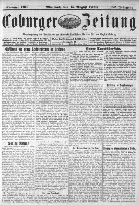 Coburger Zeitung Mittwoch 15. August 1923