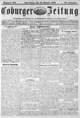 Coburger Zeitung Samstag 18. August 1923