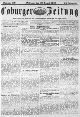 Coburger Zeitung Mittwoch 22. August 1923