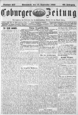 Coburger Zeitung Samstag 15. September 1923