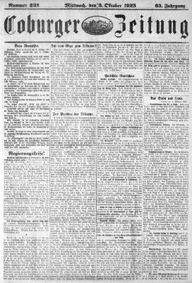 Coburger Zeitung Mittwoch 3. Oktober 1923