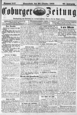 Coburger Zeitung Samstag 20. Oktober 1923