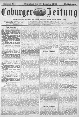 Coburger Zeitung Samstag 15. Dezember 1923