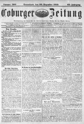 Coburger Zeitung Samstag 22. Dezember 1923