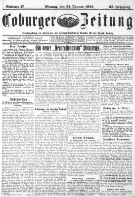 Coburger Zeitung Montag 21. Januar 1924