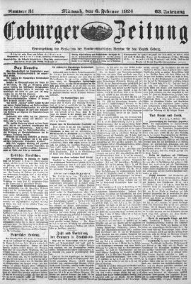 Coburger Zeitung Mittwoch 6. Februar 1924