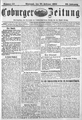 Coburger Zeitung Mittwoch 20. Februar 1924